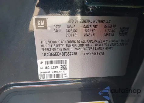 2011 Buick Lacrosse Cxs z USA, uszkodzony, nr VIN 1G4GE5ED4BF357475